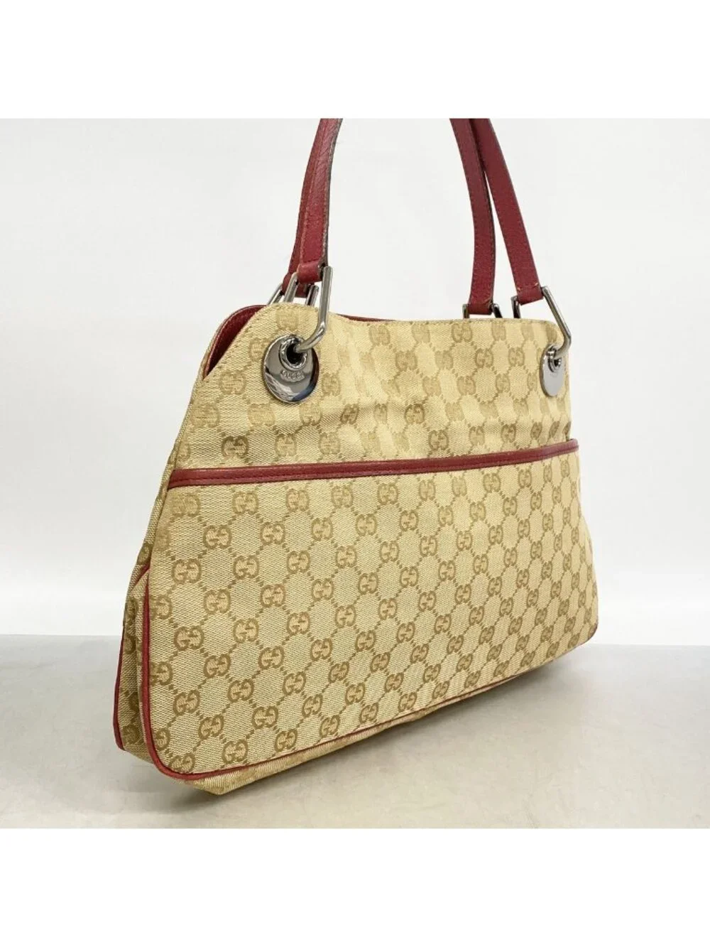 Gucci Tote Bag GG Canvas Beige Silver